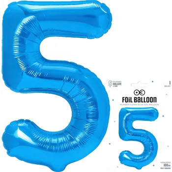 Balónek FÓLIOVÝ BALÓNEK ČÍSLICE 5 PĚTKA VELKÝ MODRÝ BALÓN NA HELIUM 100 cm