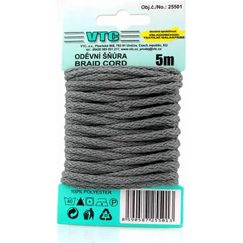 Šňůra na prádlo VTC Oděvní šňůra 5 m na kartě - 51 šedá