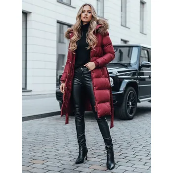 Zimní bunda dámská dlouhá s kožešinou STYLEBELLA červená Barva: červená, Velikost: L