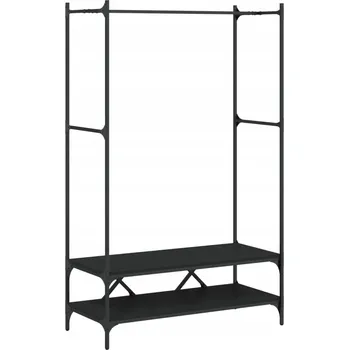Věšák Věšák na oblečení s policemi, dřevěný a kovový, černý, 100x45x162,5 cm