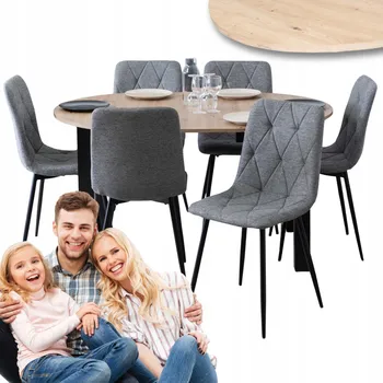 Jídelní stůl Rozkládací jídelní stůl se židlemi, čalouněná sada šedá 6x