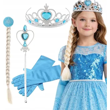 Karnevalový kostým Kostým Šaty Princezna Elsa 130-140 cm s DOPLŇKY Koruna Flitry