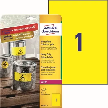 Samolepící etiketa Odolné etikety 210 x 297 mm, 8 listů A4, žlutá L6111-8