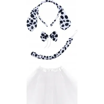 Karnevalový kostým Kostým SUPER Dalmatin TuTu bílá 40cm čelenka s motýlkem na ocas, 4 ks