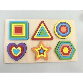 Dřevěná hračka VZDĚLÁVACÍ DŘEVĚNÉ PUZZLE GEOMETRICKÉ TVARY