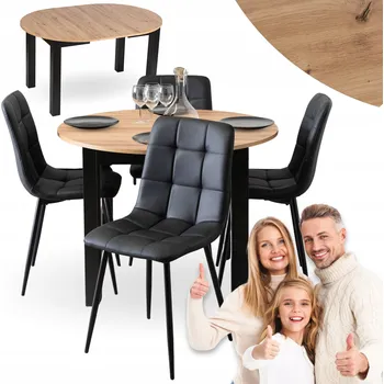 Jídelní stůl Sada kulatý rozkládací stůl dub artisan + 4 židle Mebel Elite