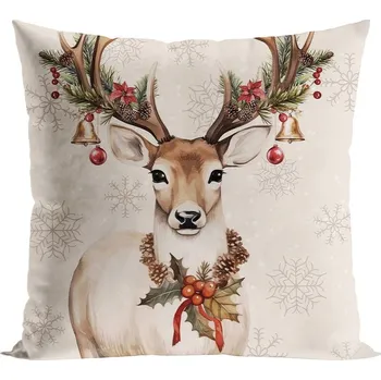 Vánoce My Best Home Vánoční polštář VINTAGE JELEN 40x40 cm Povlak na polštář s výplní, 40x40 cm Béžová