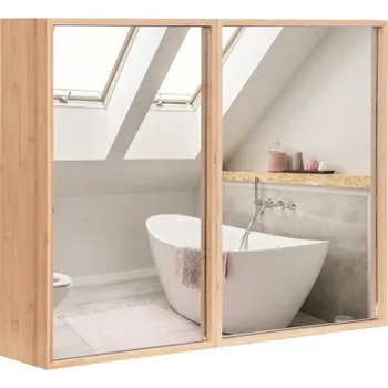 Nábytek Koupelnová nástěnná skříňka BA8144NA se zrcadlem a nastavitelnými policemi - A COSTWAY