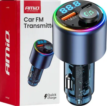 voltmetr do auta AMiO FM transmitter 04655 1×USB-A 1×USB-C 12/24V