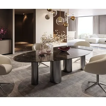 Jídelní stůl DELIFE Jídelní stůl Edge oválný 280x130 keramika Laminam®Emperador Extra Lucidato tmavě hnědý pilíř nerezová ocel grafit