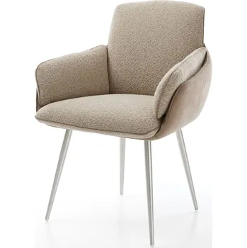 Jídelní židle DELIFE Jídelní židle Luan-Flex s područkami kombinace materiálů tmavě béžová 4-nohá zúžená nerezová ocel