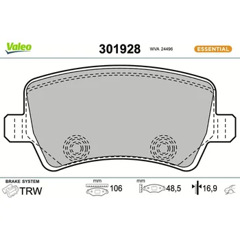 Brzdová destička Sada brzdových destiček, kotoučová brzda VALEO 301928