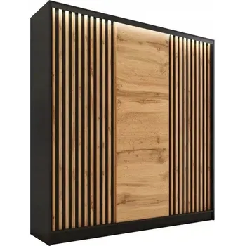 Šatní skříň Šatní skříň INSULAR 3D 180, černý mat/dub wotan