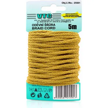 Šňůra na prádlo VTC Oděvní šňůra 5 m na kartě - 42 medově zlatá