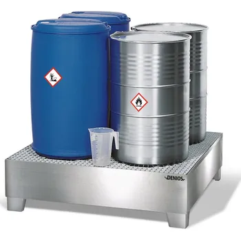 Záchytná vana z nerezu, pro 4 sudy, 1260 x 1342 x 270 mm, s mřížovým roštem