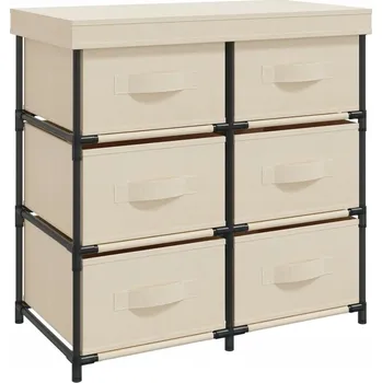 Komoda Skříňka se 6 Zásuvkami Ocel a Látka Krémová 55x29x55 cm