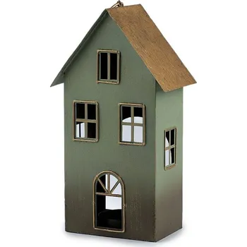 Svícen Kovový domeček na svíčku - 3 zelená pastelová sv. zlatá