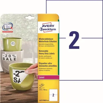 Samolepící etiketa Odolné snímatelné etikety 210 x 148 mm, 20 listů A4 L4717REV-20