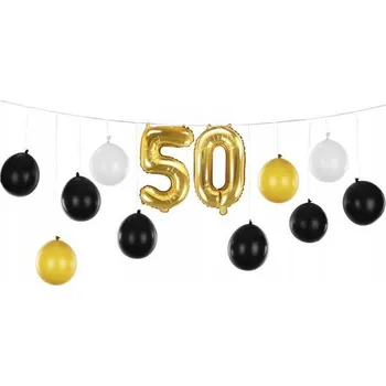 Balónková girlanda "50. narozeniny", zlatá, černá, bílá, PartyDeco, 12 ks