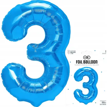 Balónek FÓLIOVÝ BALÓNEK ČÍSLICE 3 TŘI VELKÝ MODRÝ BALÓN NA HELIUM 100cm