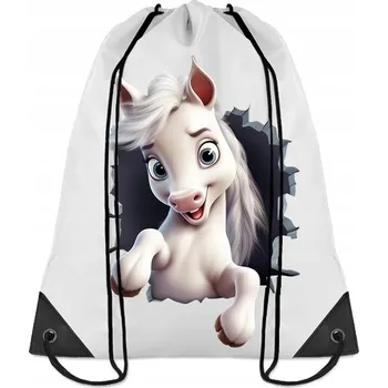 VAK ŠKOLNÍ školní batoh na tělocvik, sport, boty, trénink, s dírkou, kůň, poník WB_111 biały