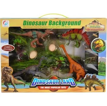 Dinosauři Sada 4 dinosaurů, vejce, stromy, kameny; 40x28,5x5,5 cm