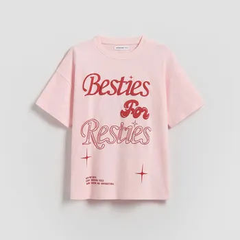 Dětská móda Reserved - Tričko s potiskem - pastelově růžová - 027HU-03X - 027HU-03X-140