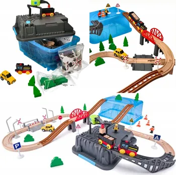 Vláček a vláčkodráha Woodyland Dřevěná Elektrická Vláčkodráha Důl 63 dílů. Koleje Most