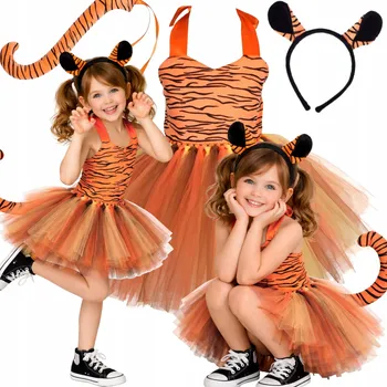 Karnevalový kostým KOSTÝM PŘEVLEK TYGR KOSTÝM TYGŘÍK ŠATY TUTU ZVÍŘÁTKO 104 110