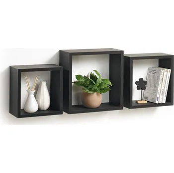 police Homea Nástěnné police, černá barva, 3 ks, MDF