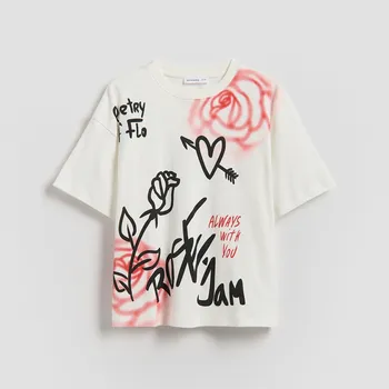 Dětská móda Reserved - Tričko s potiskem - krémová - 023HU-01X - 023HU-01X-134