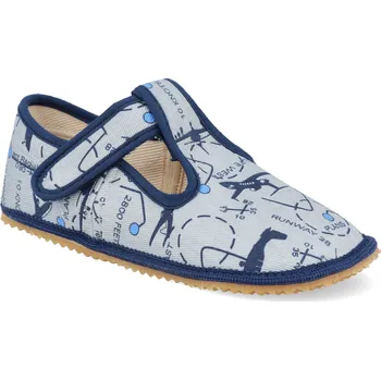 Dívčí bačkory Barefoot dětské přezůvky Beda - Širší typ Šedá letadla Velikost: 30