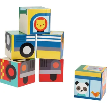 Hračka pro nejmenší Petit Collage Kostky vozidla se zvířátky, 6 dílů