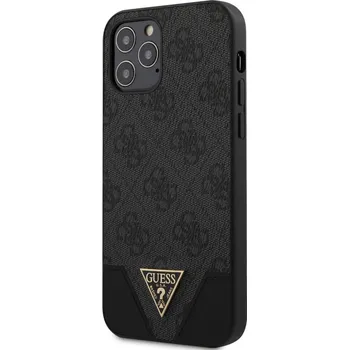 Guess PU 4G Triangle zadní kryt pro iPhone 12/12 Pro 6.1 Grey
