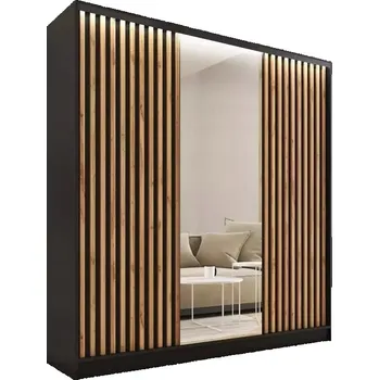 Šatní skříň Šatní skříň INSULAR 3D 180 se zrcadlem, černý mat/dub