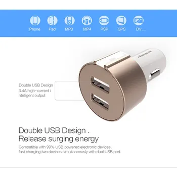 Telefonní příslušenství Nillkin Vigor Dual USB Nabíječka do Auta Gold