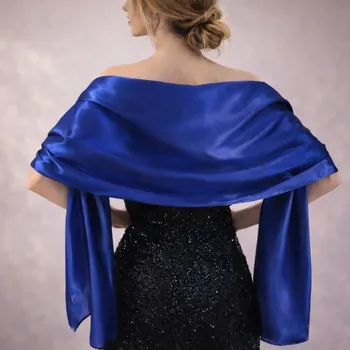 Šála saténový šál přes ramena - přehoz přes společenské šaty - výběr barev Barva: Tmavě modrá