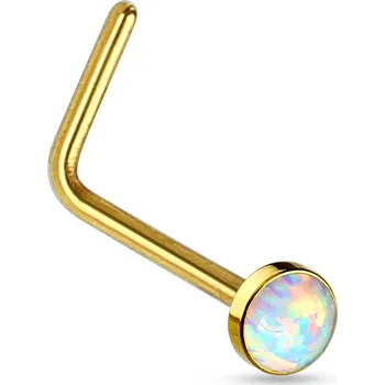 Piercing Šperky4U Zlacený zahnutý piercing do nosu - opál - N0013