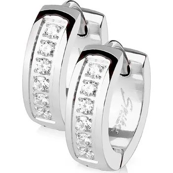 Náušnice Šperky4U Ocelové náušnice - kroužky se zirkony - OPN1154-ST