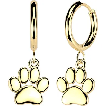Náušnice Šperky4U Zlacené visací ocelové náušnice psí tlapky - OPN2019-GD