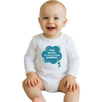 Kojenecký body Dětské body s potiskem New Baby Když brečím, tak mám asi nějaký problém! modrá Modrá 56 (0-3m)