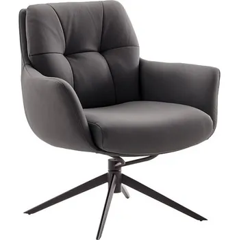 Křeslo Kožené otočné křeslo ASSENTO s područkami antracitová typ C s černou matnou podnoží