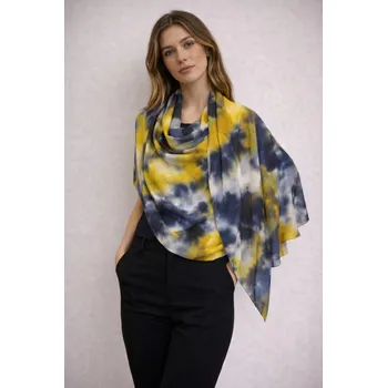 Šátek Dámský šátek 85 x 175 cm batika tmavě černo-žlutý