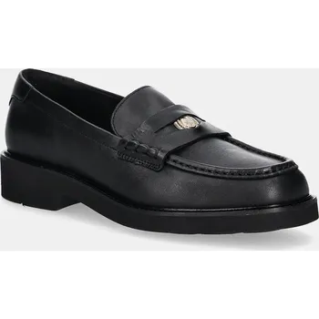 Dámské mokasíny Kožené mokasíny Tommy Hilfiger CREST SQUARISH TOE PENNY LOAFER FW0FW08633 černá 99X, EUR 39