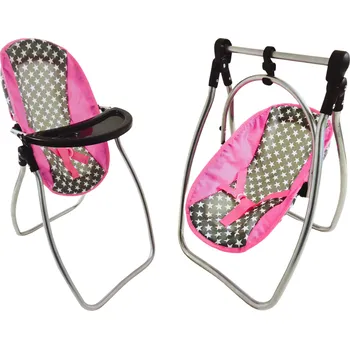 Doplněk pro panenku Mamido Krmící židlička s houpačkou pro panenky 2v1 růžová