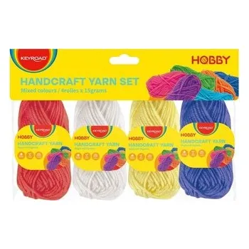 Włóczki zestaw 4-kol. 4X15g biała żółta niebieska czerwona, Keyroad