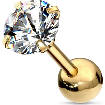 Piercing Šperky4U Zlacený cartilage piercing do ucha, čirý kámen - CP1048-04