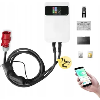 Nabíjecí stanice pro elektromobil Besen Nástěnná Nabíječka pro Elektromobily EV 11kW s Aplikací a LCD Displejem, 3,5m Kabel