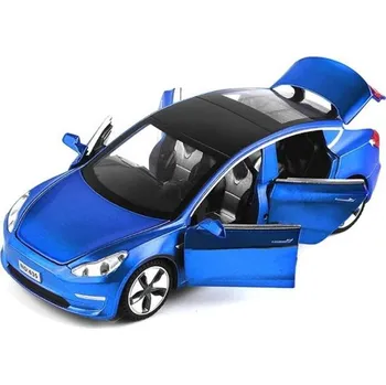autíčko Tesla model 3 kovový model hračka na baterie světla zvuk 1:32 Modrá