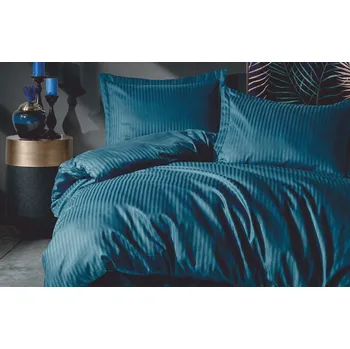 Povlečení Cotton Box Luxusní saténové povlečení Elegant Stripe – modré rozměr přikrývky: 200 x 200 cm (dvoulůžko) 9122/200